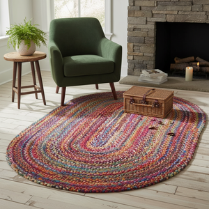 Solid Chindi Oval Design Modern Braided Cotton Floral Pattern Anti-Slip Stain Resistant Flat Pile Prayer Picnic Home <b>Rugs</b> - Product Image 3