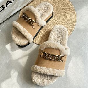 Chaussons en daim pour femmes de qualité supérieure, doublés de laine, décorés d'une chaîne dorée, doux, chauds et moelleux, pour l'automne et l'hiver, pour l'intérieur et l'extérieur, chaussures décontractées - Product Image 2