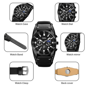 Reloj cronógrafo para hombre, reloj de pulsera multifunción con fase lunar y correa de cuero, reloj deportivo de cuarzo resistente al agua hasta 30M - Product Image 3