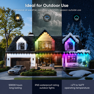 Luces Navideñas Permanentes de 15 m (50 pies) con 30 Lámparas Blancas <span class=keywords><strong>RGB</strong></span>, Control Inteligente por Aplicación, Luces Decorativas para Exteriores, para Decoración de Aleros de Casas - Product Image 6
