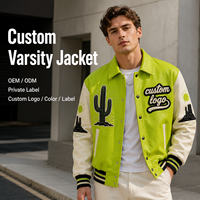 Blouson universitaire pour homme, vert lime et ivoire, col classique, style streetwear, épais, à motifs, en gros