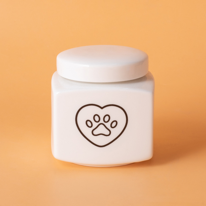 Square ash urn-white-black heart paw print