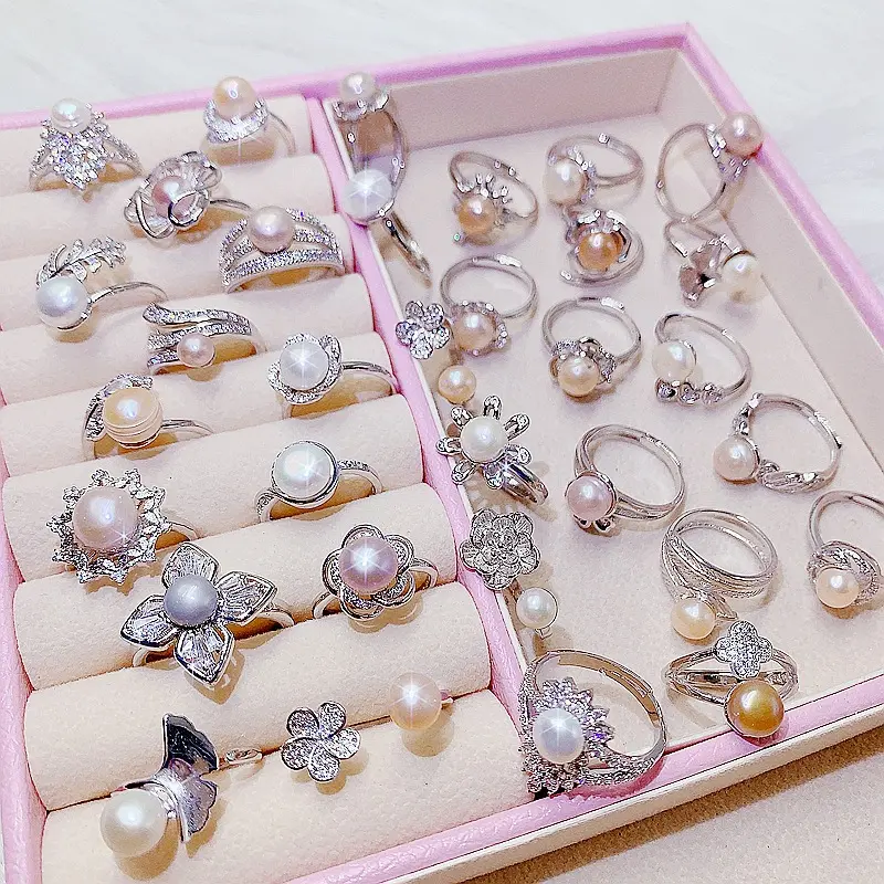 Commercio all'ingrosso a buon mercato Mix gioielli di moda anelli di perle d'acqua dolce per le donne gioielli da sposa apertura regolabile Zirconia semplice naturale