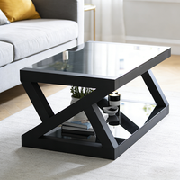 Table basse moderne et simple, meuble TV - Verre trempé noir, hauteur réglable, structure en acier inoxydable, meubles de salon
