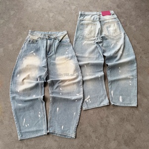 Vaqueros de mezclilla estilo urbano personalizados, holgados, 100% algodón, de peso pesado, corte extragrande, con doble lavado efecto desgastado para hombre - Product Image 1