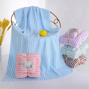 Coral Fleece <b>Towel</b> And <b>Bath</b> <b>Towel</b> <b>Set</b> Chevron Pattern Soft Absorbent Quick Drying Gift For Adult Face Body Wash - Product Image 2