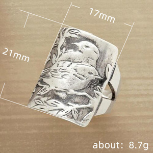 Anello Vintage in Bambù con Uccello per Uomo e Donna, Stile Argento Anticato, Accessorio Moda per Dito, Regalo - Product Image 3