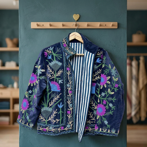 Hand Embroidered <b>Velvet</b> <b>Jacket</b> Floral Pattern Stand Collar Full Sleeve Women's Autumn Coat Wholesale B2B <b>Jackets</b> For Sale - Product Image 2