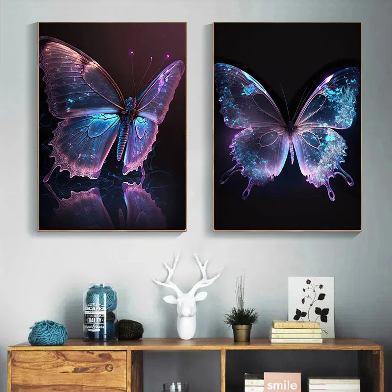 Farbiges Wandbild lila Schmetterlings-Aufschlag abstrakte Schmetterlingsflügel bedruckte Leinwandmalerei wohnzimmer dekoratives Wandkunst-Bild