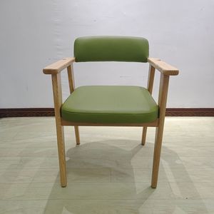 Silla de madera maciza con tapicería de cuero para sala de estar y comedor - Product Image 1