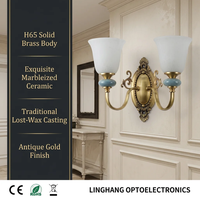 Applique murale en laiton à 2 lumières, style néo-classique, luminaire de vanité intérieur, lampe de chevet vintage à double tête pour hôtel, villa, décoration intérieure