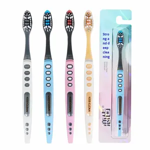 Brosse à dents pour adulte en plastique Brosse à dents propre Manche en caoutchouc Brosse à dents pour adulte à poils moyens doux - Product Image 1