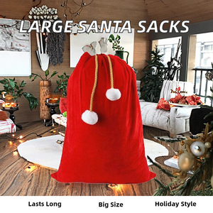 ถุงแซนต้ากำมะหยี่สีแดงขนาดใหญ่70x100ซม. ถุงคริสต์มาสขนาด70x100ซม. ขายส่งขนาด<span class=keywords><strong>ยักษ์</strong></span>ธรรมดาพร้อมพู่ - Product Image 2