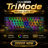   Clavier mécanique tri-mode 61 touches rétroéclairé RGB avec interrupteurs marron, clavier de jeu sans fil