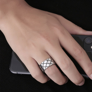 Men's <b>Titanium</b> Steel <b>Ring</b> Geometric Diamond Pattern Band SA1089 Gift Jewelry - Product Image 4