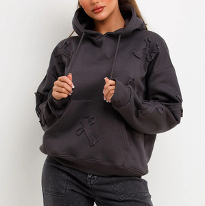 Áo nỉ nữ thêu chữ thập than cổ điển Y2K Áo chui đầu giản dị thời trang dạo phố Gothic - Product Image 3