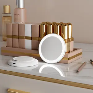 Hersteller wiederaufladbarer tragbarer kleiner Mini-Makeup 5x Makeup Reisen kompakter Vergrößerungs-Aufsaugspiegel mit Led-Licht