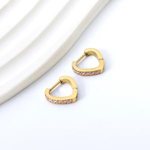 Nueva Moda 2024, Nuevo Estilo, Joyería de Acero Inoxidable Chapada en Oro de 18k, Pendientes de Aro con Forma de Corazón con Circonitas Rosas y Blancas para Mujer - Product Image 5