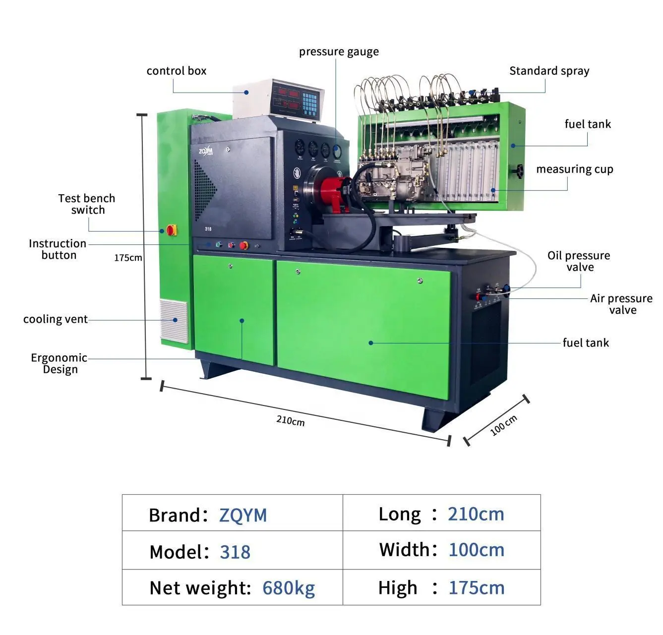ZQYM hot sale 12psb mechanical diesel fuel injection pump test bench diesel pump calibration machine
