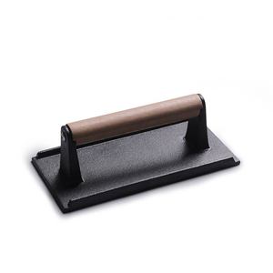 <span class=keywords><strong>Plaque</strong></span> de cuisson en <span class=keywords><strong>fonte</strong></span> pour <span class=keywords><strong>barbecue</strong></span> avec poignée en bois, antiadhésive et facile à nettoyer, chromée, pour grillades de steak et de calamars - Product Image 3