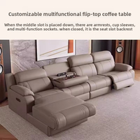 Erstklassiges, schlichtes, modernes elektrisches Kinosofa aus erstklassigem Rindsleder, ausziehbar, verstellbare Chaiselongue, Wohnzimmer-Liegesessel