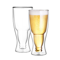 Verre à bière Pilsner à double paroi CnGlass 400 ml 13,5 oz, isolé, en borosilicate, sans poignée, résistant au congélateur, transparent