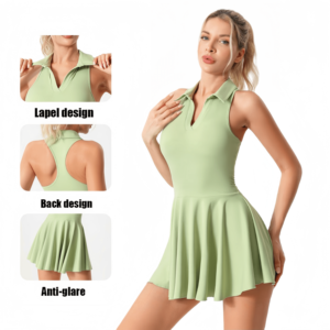 SILUO Vestido de tenis para mujer Logotipo personalizado OEM Verde Blanco Nylon Deporte Faldas Pantalones cortos Estilo plisado Venta al por mayor Faldas De Tenis Set - Product Image 4