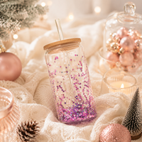 Gobelets en verre à double paroi transparents de 16 oz et 20 oz avec logo personnalisé, style boule de neige, pour café et eau, avec couvercle en bambou et pailles – Vente en gros