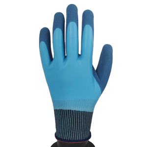 Gants de travail de sécurité de protection à double revêtement antidérapants en latex et mousse bleus imperméables à l'eau - Product Image 3