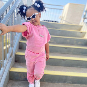 Vêtements pour filles, vente en gros 2022, ensembles deux pièces à manches courtes, couleur unie, vêtements pour enfants printemps, boutique de vêtements pour bébés - Product Image 4