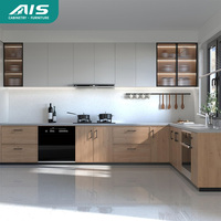 Meubles de cuisine en bois massif de luxe modulaires AIS 2025, couleur bois, ensembles d'armoires de cuisine sur mesure, meubles de cuisine avec îlot