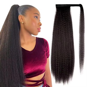 Venta al por mayor 22 pulgadas Afro Kinky Venta caliente Yaki Straight Ponytail Wrap Around Hairpieces Fibra sintética Ponytails para mujer - Product Image 3