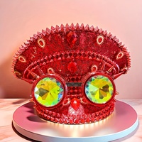 Chapeau de Capitaine Steampunk Rouge à Paillettes et Strass, Luxe, pour Fêtes, Personnalisé, Unisexe, Décontracté, Plage - Vente en Gros, MOQ 3