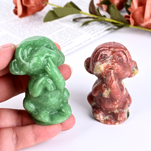 Vente en gros de sculptures d'animaux en cristal naturel, sculptures en pierre de jade, sculptures de singes en cristal pour articles décoratifs - Product Image 1