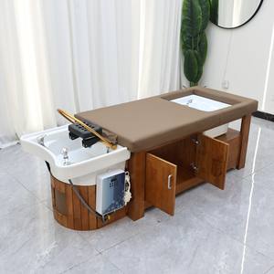 Chaise de salon de coiffure thaïlandaise avec armoire en bois, fauteuil inclinable, bac intégré, robinet doré, panneau électrique, salle de bain extérieure, spa de beauté - Product Image 2