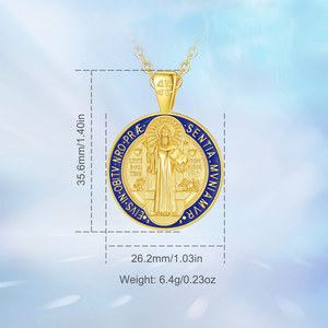 Merryshine <span class=keywords><strong>Collier</strong></span> Pendentif Saint Benoît en Argent Sterling 925, Médaille Religieuse de la Foi, Vente en Gros pour Hommes - Product Image 5