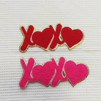 Patch Bordir Chenille Glitter Sequin Besar Bentuk Hati XOXO Valentine Grosir untuk Pakaian, Custom