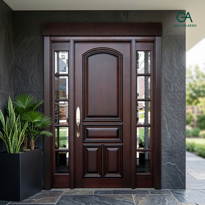 Puerta Principal Abatible de Madera Sólida de Primera Calidad GA-45S, Estilo Europeo, con Panel Lateral de Vidrio Curvo, para Apartamentos y Villas - Product Image 1