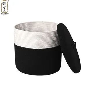 Kuyue cesta de armazenamento dobrável, cesta de corda grande com tampa de algodão dobrável saco de opp cinza manual 500 peças