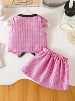 Conjunto Casual de Verano para Niña, Estilo Algodón con Aroma Suave, Color Rosa Sólido, Chaleco con Lazo y Pantalones Cortos Decorados con Perlas