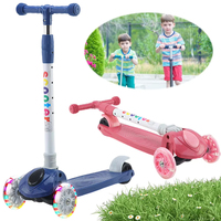 Trottinette à pousser pour enfants, trottinette à roues lumineuses, hauteur réglable, trottinette pour enfants, direction inclinée, trottinette à 3 roues pour enfants