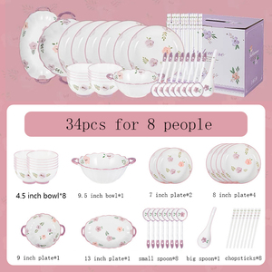 Set di stoviglie in ceramica viola fiore elegante retrò cucina in porcellana cucina cucina ristorante Hotel piatti ciotole e cucchiai - Product Image 5