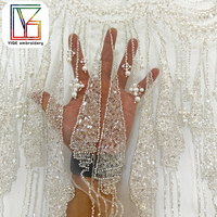 Tissu en dentelle française de haute qualité avec perles, maille et sequins, tissu de luxe perlé pour robes de soirée pour femmes