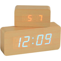 Alarme de Table de bureau LED, horloge numérique en bois avec affichage de la température en vert bleu blanc rouge