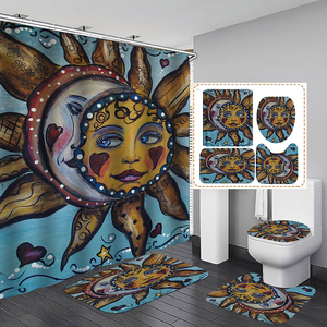 Celestial Glitter Sun Moon Phase Hippie Boho Astrologie Badezimmer 4PCS Zodiac Const ellation Dusch vorhang Set - Product Image 5