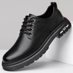 Chaussures décontractées pour hommes en cuir à lacets, bout rond, semelle en caoutchouc, durables, mode printemps - Product Image 1
