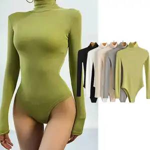 2022 New Fall Jumpsuit Custom High Necked Turtleneck Long Sleeve Body Suit Women Knitted Bodysuit