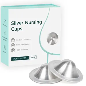 Nouvelles tasses d'allaitement en argent-Bouclier de mamelon pour l'allaitement Protecteur de mamelon d'allaitement avec anneaux en silicone Tasses d'allaitement en argent