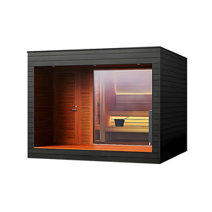 Sauna extérieur carré élégant tout noir pour 4 personnes, maison de sauna moderne pour jardin avec grandes fenêtres, espace de détente de luxe - Product Image 2