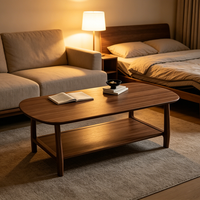 Table basse moderne en bois massif durable avec étagère de rangement inférieure pour livres et ordinateurs portables, meubles de salon